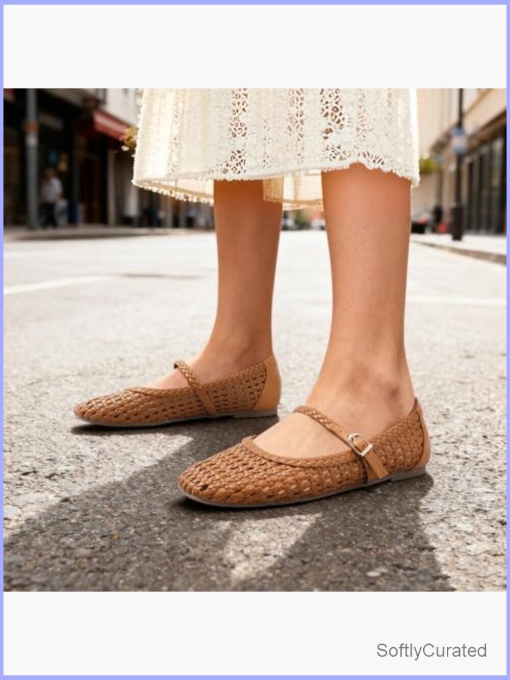 Square Toe Mary Jane Ballet Flats Woven Synthetic Leather Comfortable Dress - Picture 2 of 6